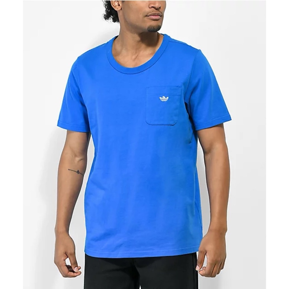 adidas Heavyweight Shmoofoil Short Sleeve Pocket T-Shirt in Blue & White Size L